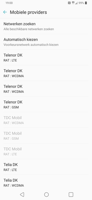 Selecteer een netwerkoperator uit de lijst