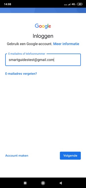 Voer uw Gmail adres in en selecteer Volgende