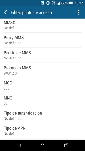 Desplácese hacia abajo e introduzca la información MMS