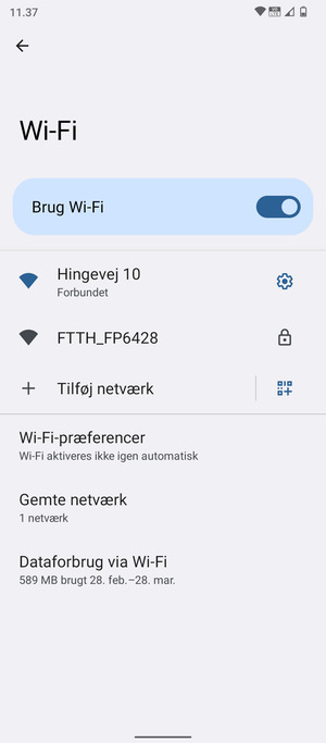 Du er nu tilsluttet Wi-Fi netværket