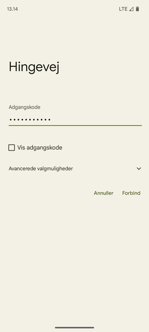Indtast Wi-Fi adgangskoden og vælg Forbind