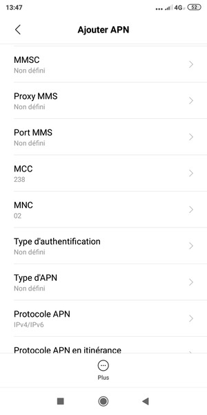 Faites défiler vers le bas et saisissez les informations Internet