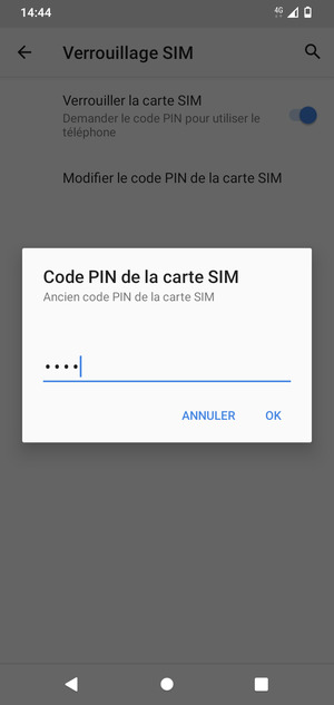 Saisissez votre Ancien code PIN de la carte SIM et sélectionnez OK