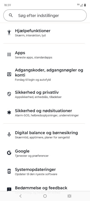 Scroll til og vælg Sikkerhed og privatliv