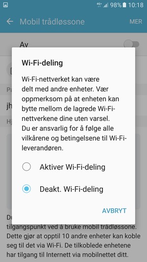 Velg ønsket alternativ