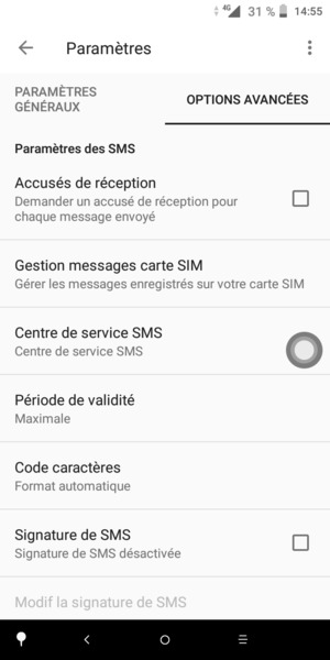 Sélectionnez Centre de service SMS