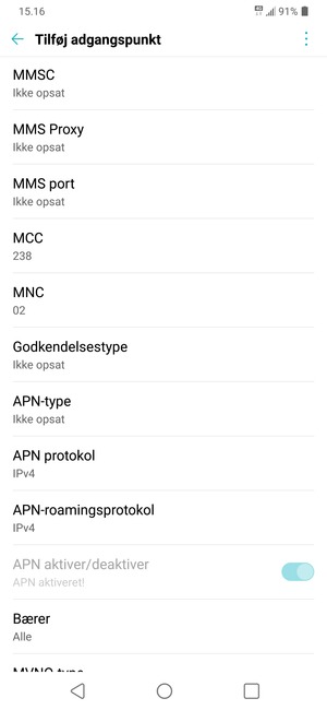 Scroll ned og indtast internet-oplysninger