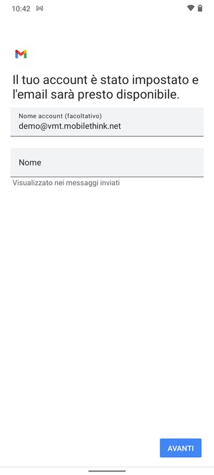 Scegli un nome per il tuo account e inserisci il tuo nome. Seleziona AVANTI