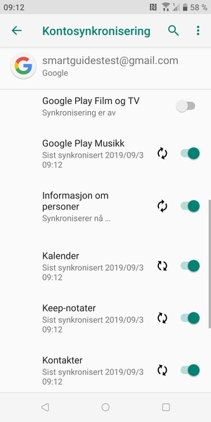 Din informasjon blir synkronisert