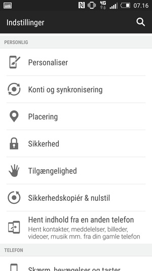 Scroll til og vælg Sikkerhedskopiér & nulstil