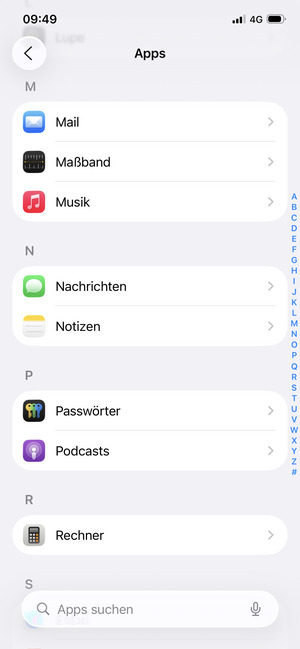 Scrollen Sie und wählen Sie Mail