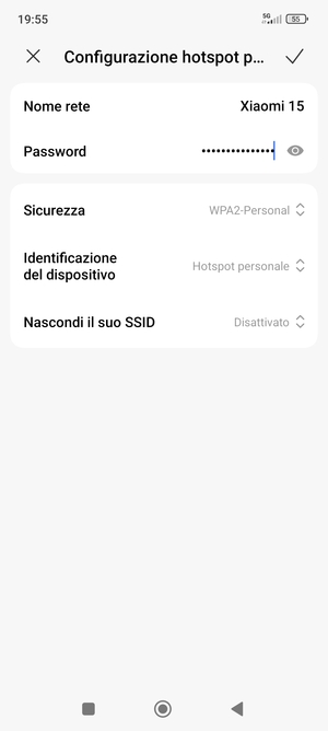 Inserisci una password dell'hotspot Wi-Fi di almeno 8 caratteri e seleziona OK