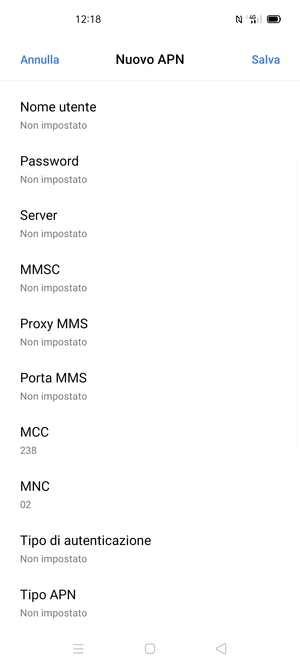 Scorri verso il basso e inserisci le informazioni di internet