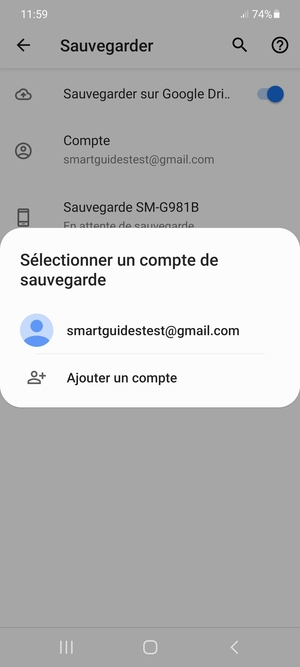 Sélectionnez votre compte de sauvegarde