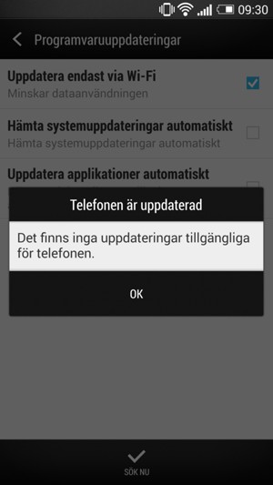 Om din telefon är uppdaterad, välj OK