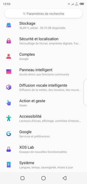 Faites défiler et sélectionnez Comptes