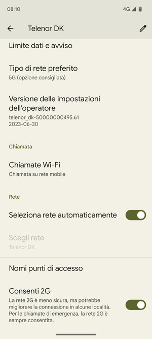 Per modificare la rete, in presenza di problemi, disattiva Seleziona rete automaticamente