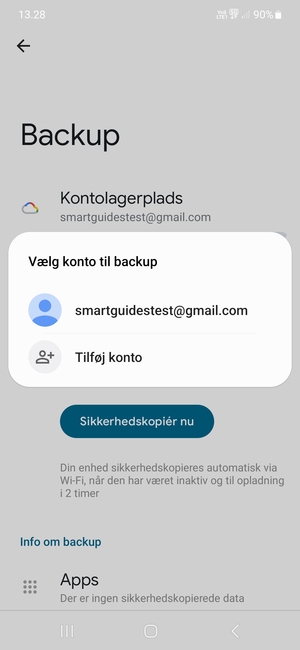 Vælg din sikkerhedskopi-konto