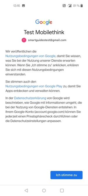 Wählen Sie Ich stimme zu