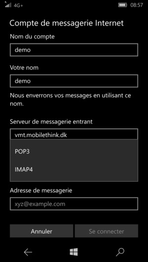 Sélectionnez POP3 ou IMAP4