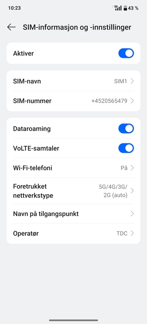 Slå Dataroaming på eller av