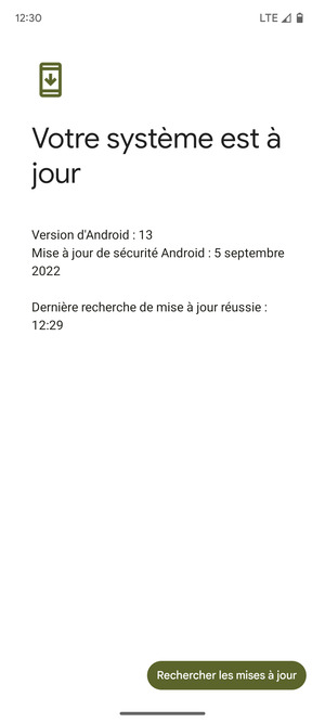 Si votre téléphone est à jour, vous verrez l'écran suivant