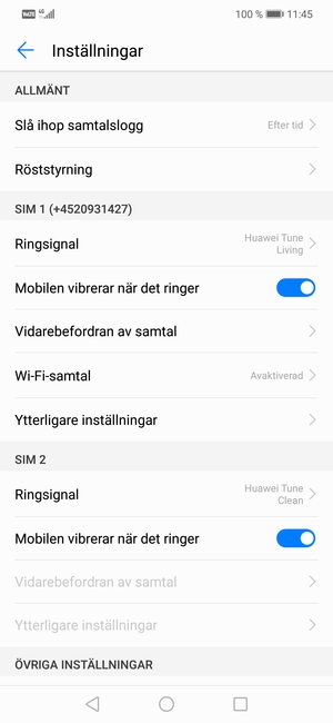 Scrolla till SIM 1 eller SIM 2 och välj Ytterligare inställningar