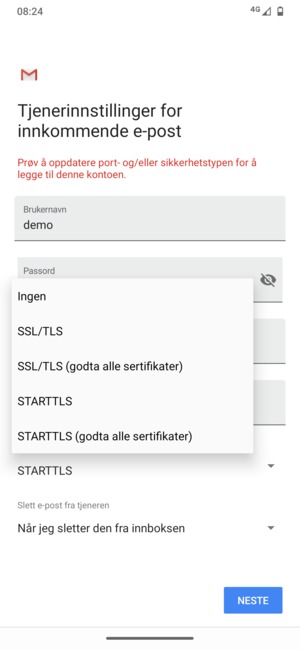 Velg Ingen og NESTE