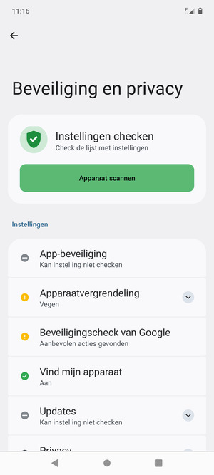 Om uw schermvergrendeling te activeren, ga naar het Beveiliging-menu en selecteer Apparaatvergrendeling
