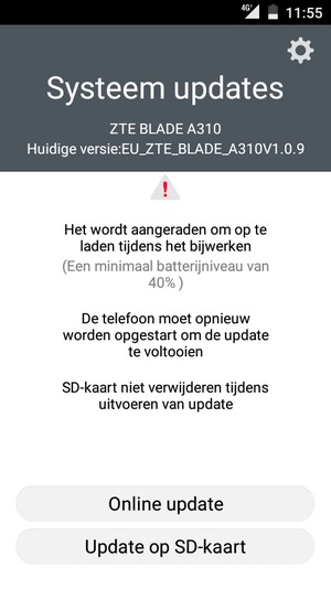 Selecteer Online update