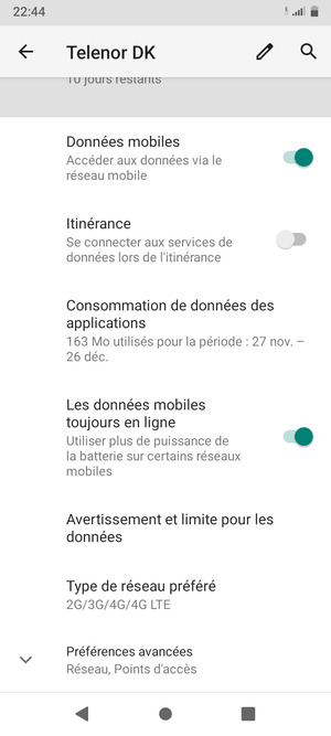 Faites défiler et sélectionnez Paramètres avancées