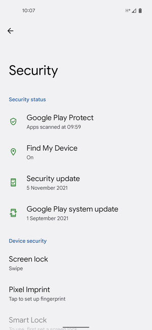 To activate your screen lock, go to the Security menu and select Screen lock