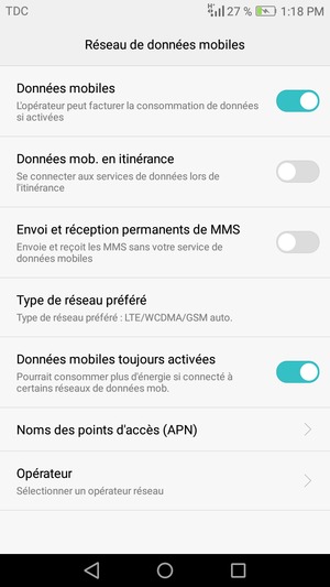 Sélectionnez Type de réseau préféré