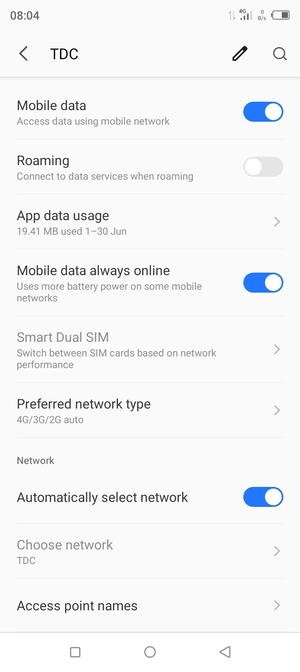 Scroll to and select Access point names