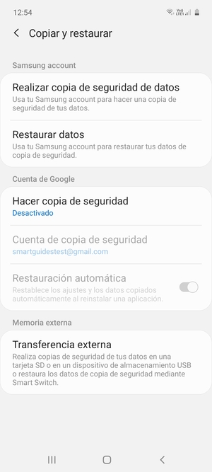 Seleccione Hacer copia de seguridad
