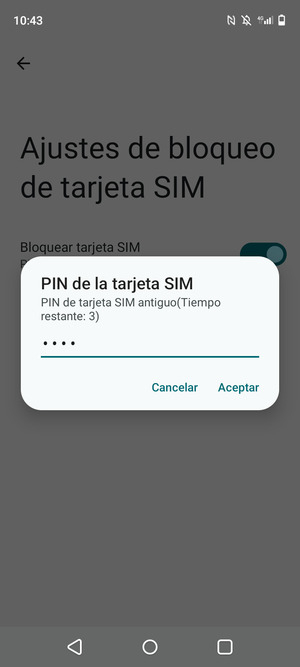 Introduzca su PIN de tarjeta SIM antiguo y seleccione Aceptar