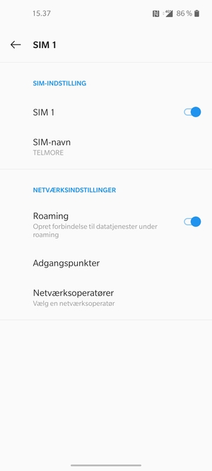 Slå Roaming til eller fra