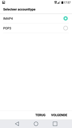 Selecteer IMAP4 of POP3 en selecteer VOLGENDE