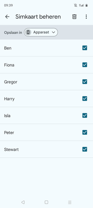 Selecteer de v knop