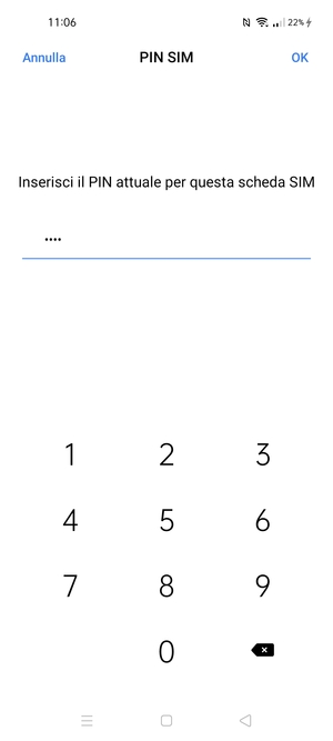 Inserisci PIN attuale per questa scheda SIM e seleziona OK