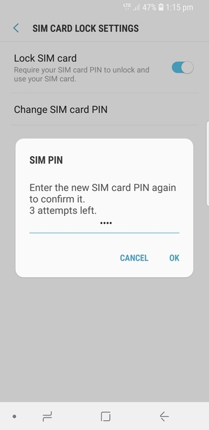 Confirm your new SIM card PIN and select OK
