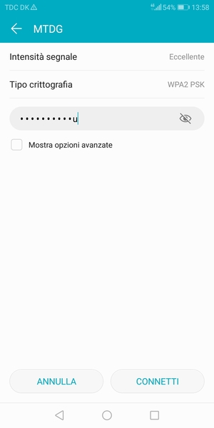 Inserisci la password del Wi-Fi e seleziona CONNETTI