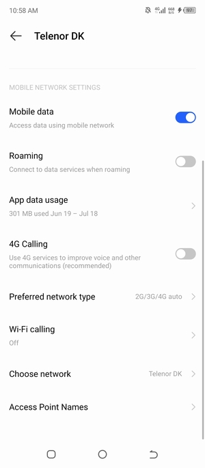 Scroll to and select Access Point Names