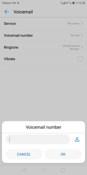 Enter the Voicemail number and select OK
