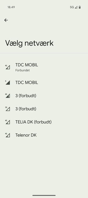 Vælg en netværksudbyder fra listen
