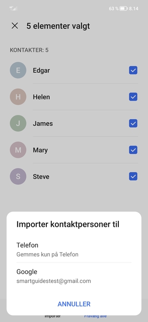 Vælg din Google konto