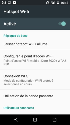 Votre téléphone est maintenant configuré pour être utilisé comme modem