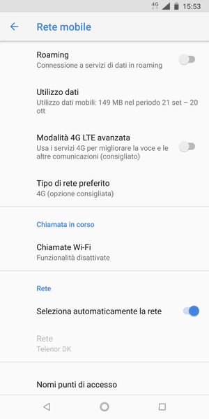 Disattiva Seleziona automaticamente la rete