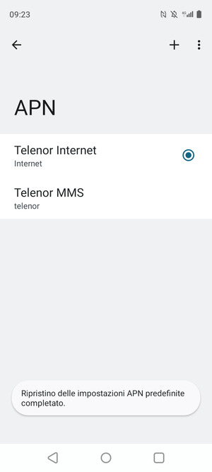 Le impostazioni del tuo telefono saranno ripristinate secondo le impostazioni internet e MMS predefinite