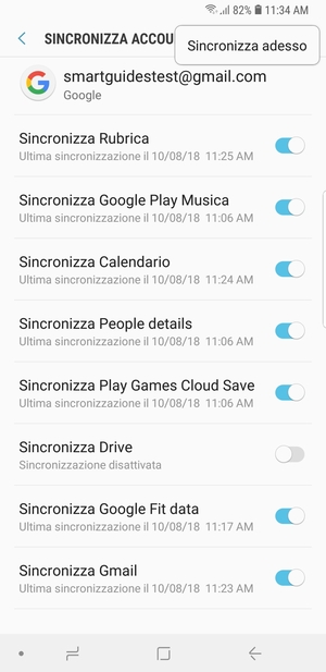 Seleziona Sincronizza adesso